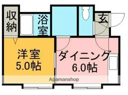JR千歳線 北広島駅 バス乗車時間：22分 大曲バス停で下車 徒歩3分 3階建 築21年(1DK/3階)の間取り写真