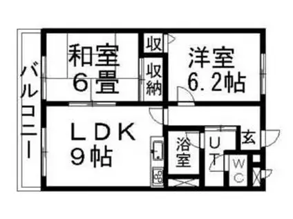 札幌市営東西線 菊水駅 徒歩13分 6階建 築30年(2LDK/1階)の間取り写真