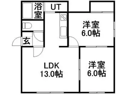 JR千歳線 平和駅 徒歩15分 2階建 築33年(2LDK/1階)の間取り写真