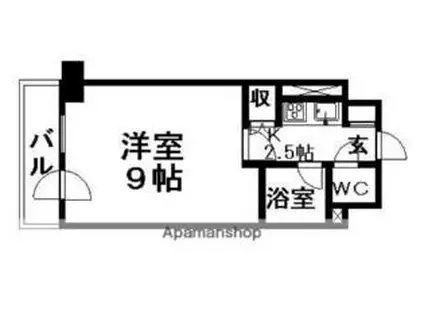 札幌市営東西線 菊水駅 徒歩1分 9階建 築37年(1K/8階)の間取り写真