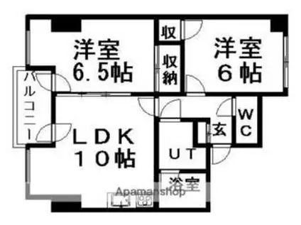 札幌市営東西線 菊水駅 徒歩1分 9階建 築37年(2LDK/9階)の間取り写真