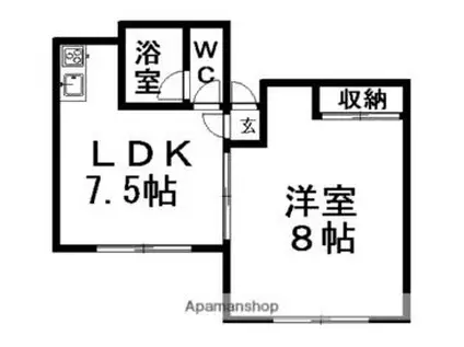 札幌市営東西線 菊水駅 徒歩7分 4階建 築32年(1LDK/3階)の間取り写真