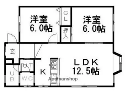 札幌市営東豊線 豊平公園駅 徒歩7分 4階建 築36年(2LDK/1階)の間取り写真
