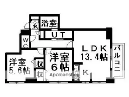 札幌市営東豊線 豊平公園駅 徒歩4分 10階建 築26年(2LDK/4階)の間取り写真