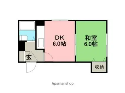 札幌市営南北線 真駒内駅 バス乗車時間：15分 川沿12の2バス停で下車 徒歩3分 2階建 築36年(1DK/2階)の間取り写真