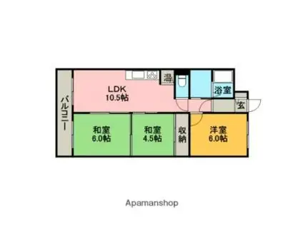 札幌市営南北線 真駒内駅 バス乗車時間：15分 川沿12-2バス停で下車 徒歩1分 8階建 築42年(3LDK/4階)の間取り写真