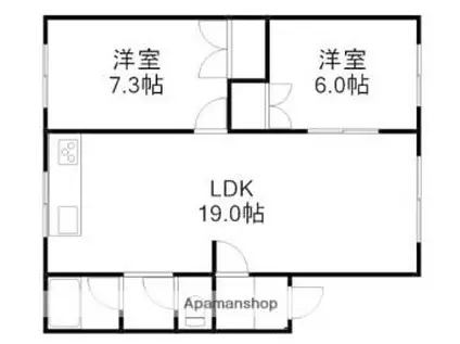 札幌市営南北線 真駒内駅 バス乗車時間：16分 石山1-6バス停で下車 徒歩3分 3階建 築27年(2LDK/2階)の間取り写真