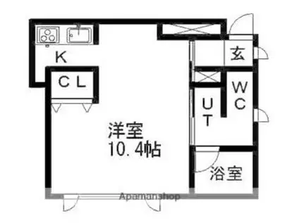 札幌市営南北線 真駒内駅 バス乗車時間：18分 藤野3-2バス停で下車 徒歩3分 2階建 築19年(ワンルーム/2階)の間取り写真