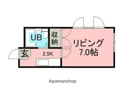 札幌市営南北線 澄川駅 徒歩4分 4階建 築36年(1K/4階)の間取り写真