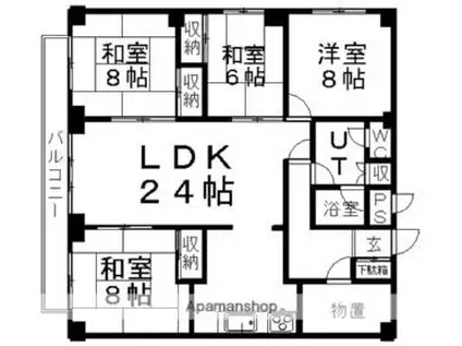 札幌市営南北線 真駒内駅 徒歩19分 5階建 築47年(4LDK/1階)の間取り写真