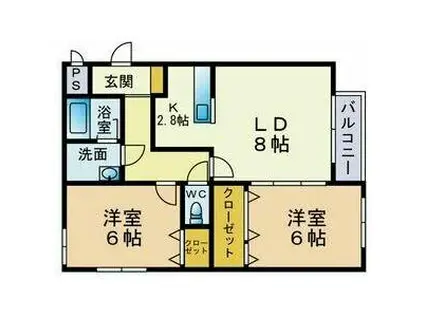 トレジャーキャッスル弐番館(2LDK/4階)の間取り写真