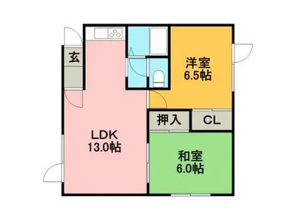 札幌市営南北線 真駒内駅 バス乗車時間：20分 南沢4条4丁目バス停で下車 徒歩3分 2階建 築34年(2LDK/2階)の間取り写真