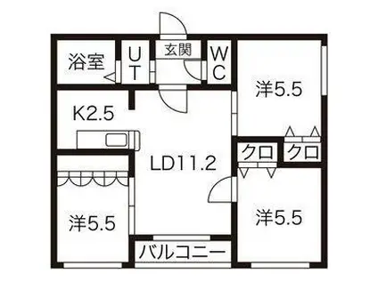 ヌーボ・ストリア澄川(3LDK/2階)の間取り写真