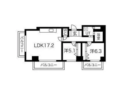 コンドー円山KIRARI(2LDK/7階)の間取り写真