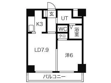 ドーリス北7条館(1LDK/3階)の間取り写真