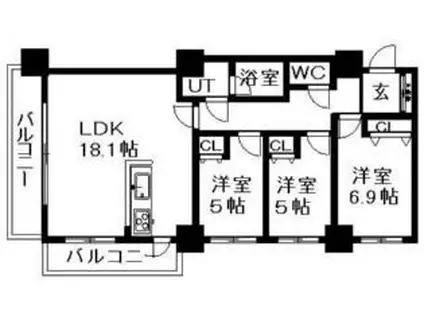 レジディア円山北5条(3LDK/5階)の間取り写真