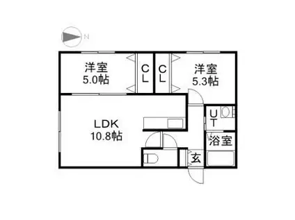 ビンゴ1ST(2LDK/3階)の間取り写真