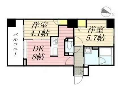 ラ・クラッセ札幌大通ウエスト(2DK/3階)の間取り写真