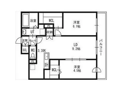 アルファスクエア北12西3(2LDK/5階)の間取り写真