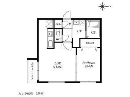 カレラ伏見(1LDK/5階)の間取り写真