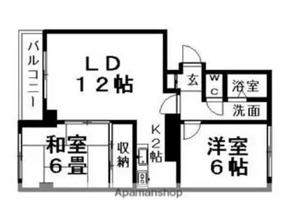 札幌市営東豊線 福住駅 徒歩15分 4階建 築36年(2LDK/4階)の間取り写真