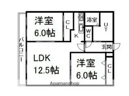 JR函館本線 厚別駅 徒歩6分 6階建 築25年(2LDK/6階)の間取り写真
