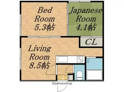 札幌市営南北線 平岸駅(札幌市営) 徒歩5分 4階建 築34年(2DK/4階)の間取り写真