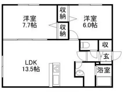 S-FORT学園前(2LDK/1階)の間取り写真