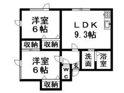 北海道札幌市清田区 2階建 築19年(2LDK/1階)の間取り写真