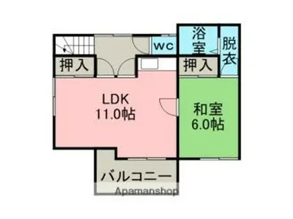 北海道室蘭市 2階建 築47年(1LDK/2階)の間取り写真