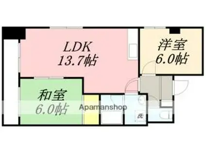 北浜コスモビル(2LDK/3階)の間取り写真