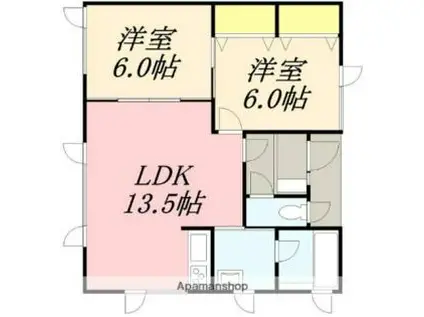 メゾンドゥ五稜(2LDK/1階)の間取り写真