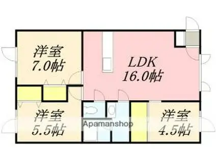 KTアパートメント(3LDK/1階)の間取り写真