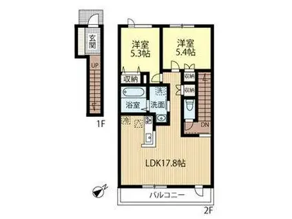 ATLANTIS SHINKAWA(2LDK/1階)の間取り写真