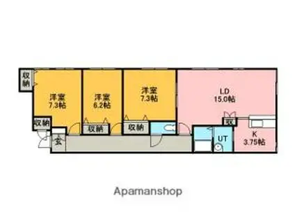 JR函館本線 手稲駅 徒歩3分 3階建 築38年(3LDK/2階)の間取り写真