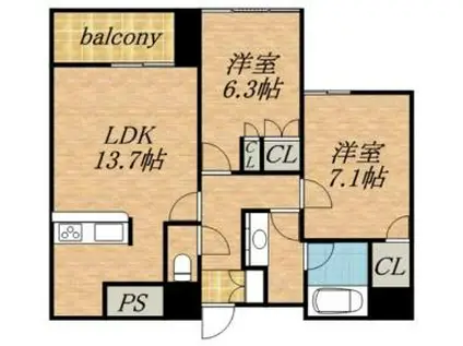 グランカーサ裏参道(2LDK/7階)の間取り写真