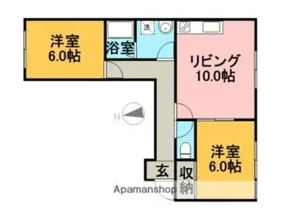JR函館本線 滝川駅 バス乗車時間：2分 西町バス停で下車 徒歩2分 2階建 築27年(2DK/1階)の間取り写真