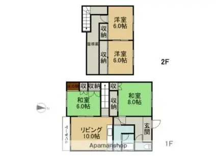 JR函館本線 滝川駅 バス乗車時間：15分 泉町バス停で下車 徒歩3分 2階建 築45年(4DK)の間取り写真