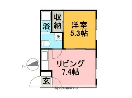 JR函館本線 滝川駅 バス乗車時間：18分 幸町1丁目バス停で下車 徒歩2分 2階建 築33年(1DK/1階)の間取り写真