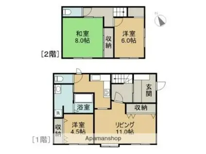 JR函館本線 滝川駅 バス乗車時間：15分 滝の川町西6丁目停バス停で下車 徒歩1分 2階建 築47年(3LDK)の間取り写真