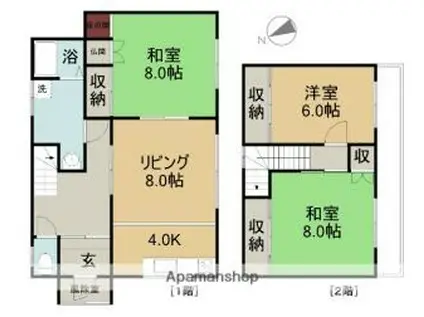 JR根室本線 赤平駅 徒歩20分 2階建 築44年(3LDK)の間取り写真