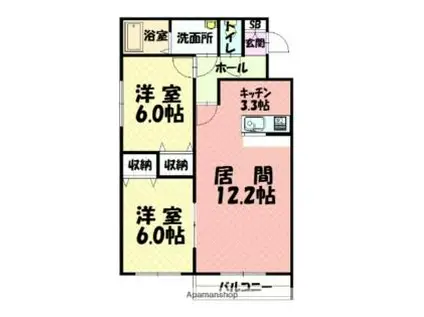 シティコート ルピナス(2LDK/3階)の間取り写真