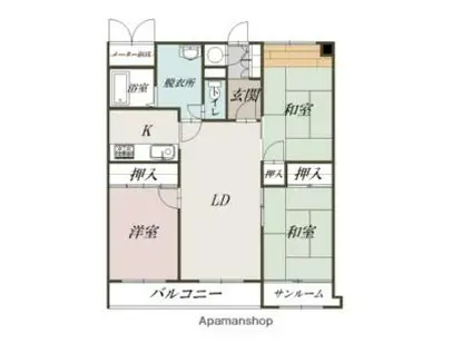 ノア6西2(3LDK/3階)の間取り写真