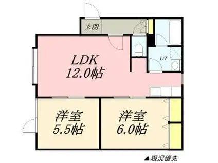 シャン・ドゥ・フルール(2LDK/1階)の間取り写真