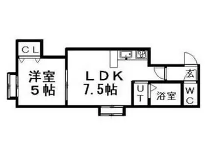 フラットT菊水(1LDK/3階)の間取り写真