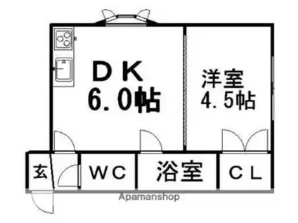 コーポHS東札幌(1DK/4階)の間取り写真
