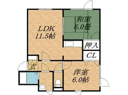 カーサ福士Ⅱ(2LDK/1階)の間取り写真