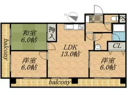 北1条ビル(3LDK/7階)の間取り写真