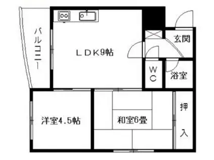 札幌市営東西線 二十四軒駅 徒歩10分 4階建 築36年(2DK/4階)の間取り写真