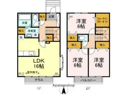 コンフォート浜田D(3LDK/1階)の間取り写真